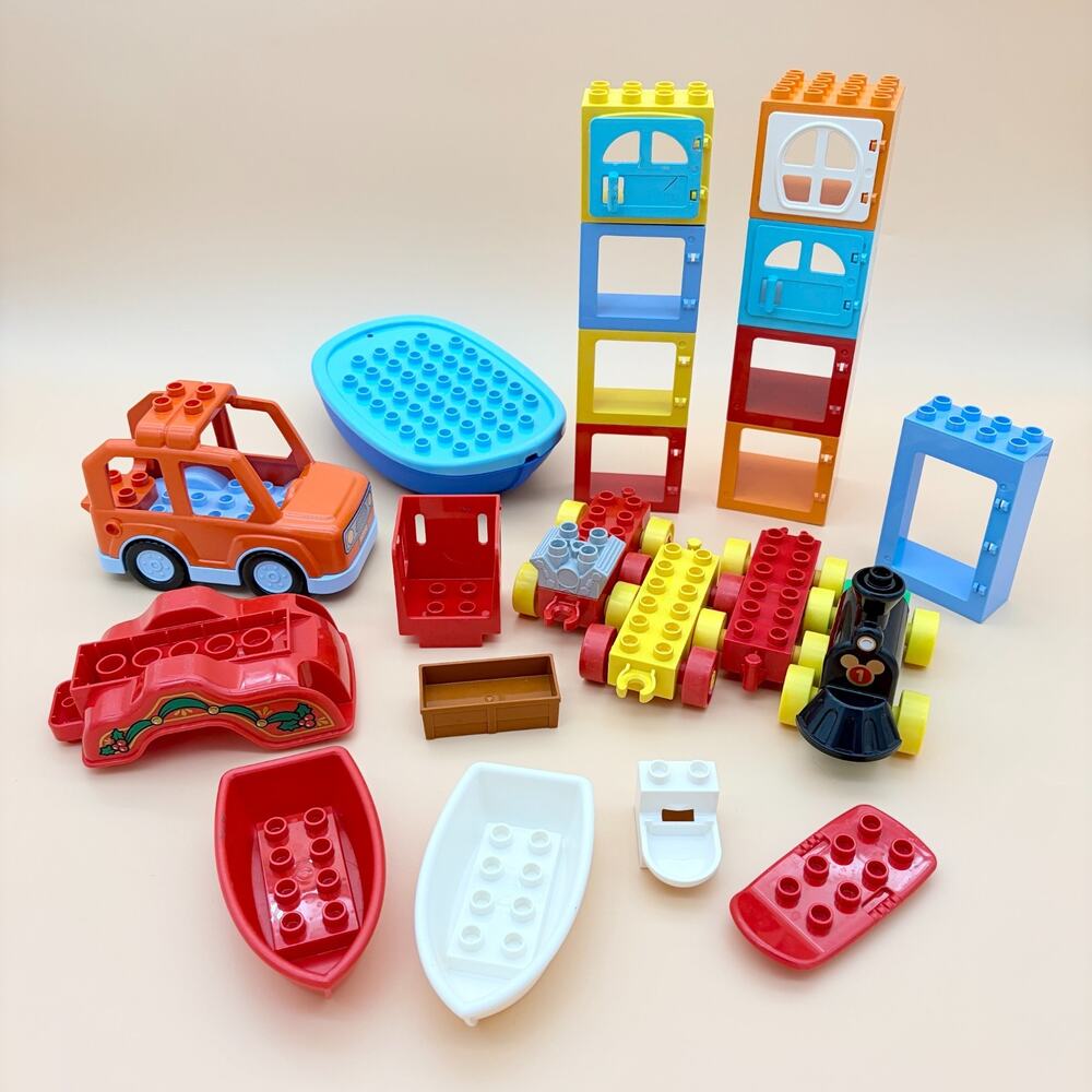 LEGO DUPLO Vehicle Lot 24 Pc Bluey Car Disney Train Boats Wheels Doors Parts